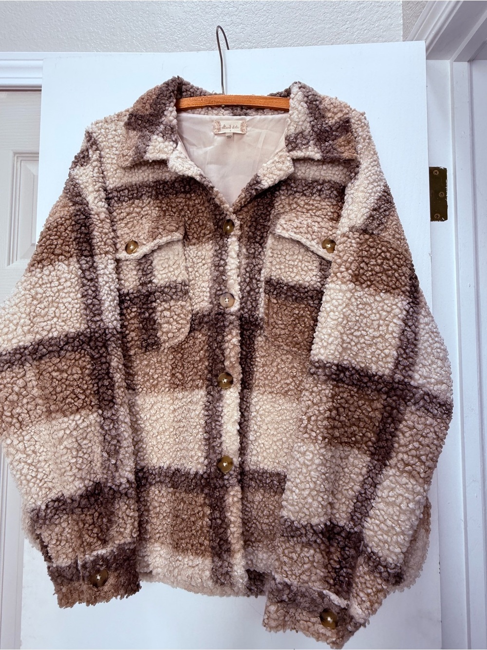 Altar'd State Brown & Cream Teddy Shacket